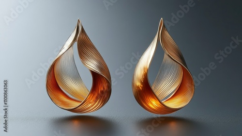 Elegant Gold and Copper Leaf-Shaped Earrings Modern Minimalist Jewelry Design