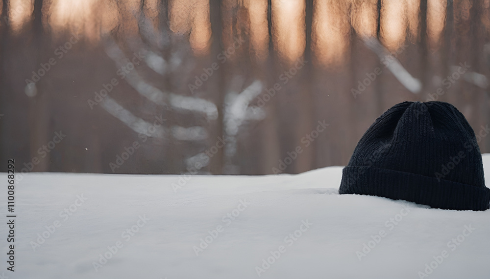 Fototapeta premium black winter hat in the snow