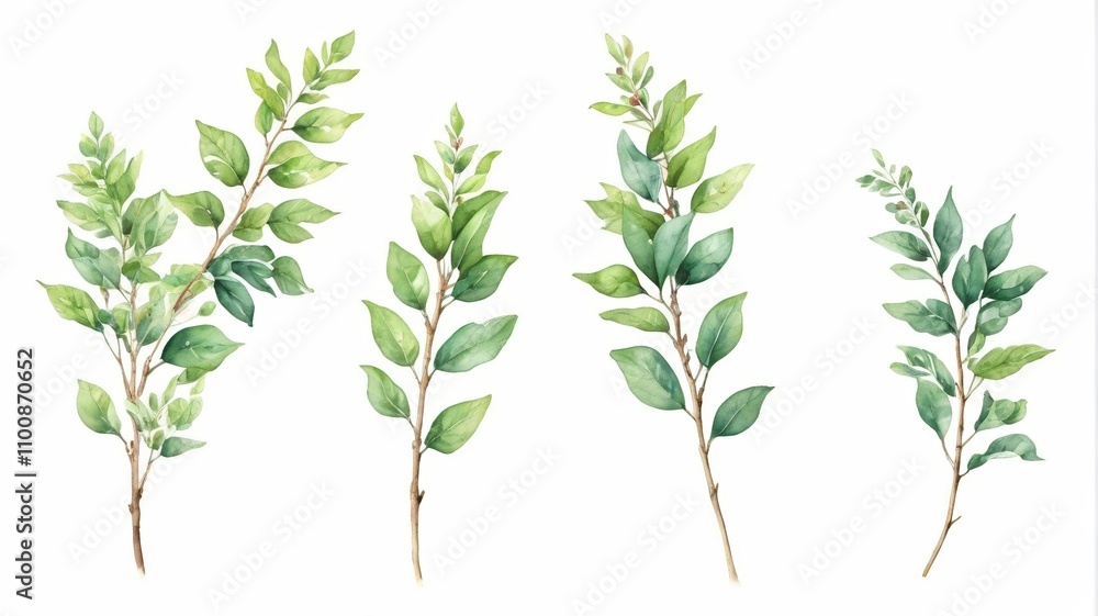 Fototapeta premium a close up of a bunch of green leaves on a white background
