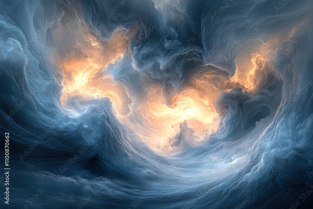 Fototapeta premium Abstract swirling clouds with a bright light in the center, creating a dramatic and ethereal atmosphere.