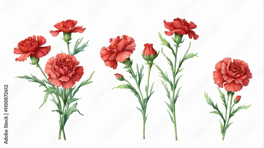 Naklejka premium there are three red flowers that are on a white background