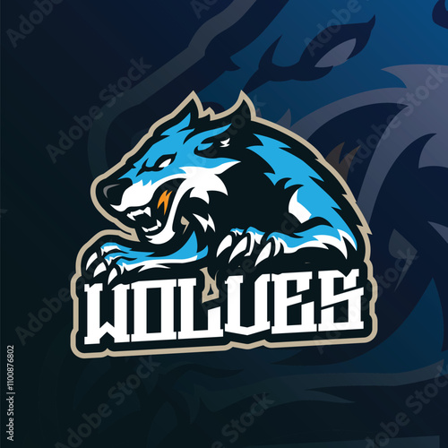 Wolf mascot logo design vector with modern illustration concept style for badge, emblem and t shirt printing. Angry wolf illustration for sport team.