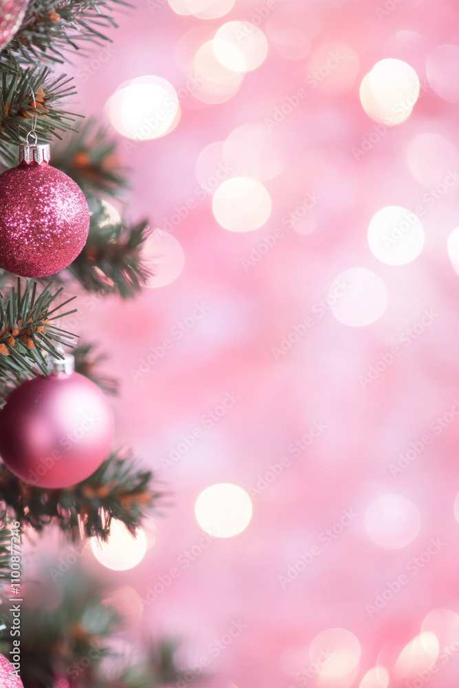 Obraz premium Christmas background with light sparkles on pink canvas