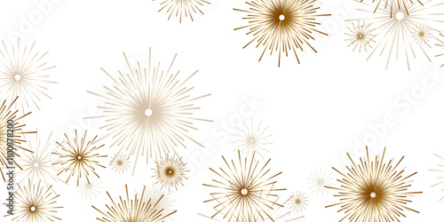 Set of new year firework vector illustration. firework gold isolated on white background abstract art deco burst shapes, carnival festive holiday decoration new year party element vector illustration.