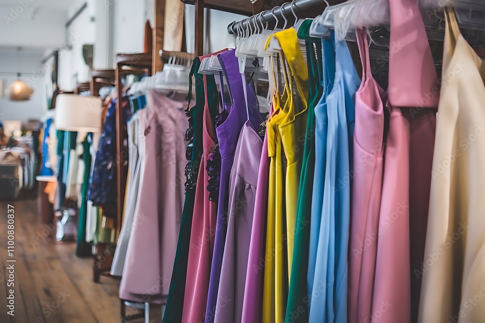Clothes hang on a shelf Clothes hang on a shelf