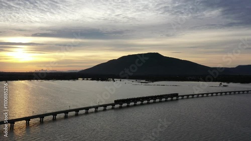 Floating train on Pa Sak Cholasit Dam is the unseen trip in twilght time at Lopburi : Thailand photo