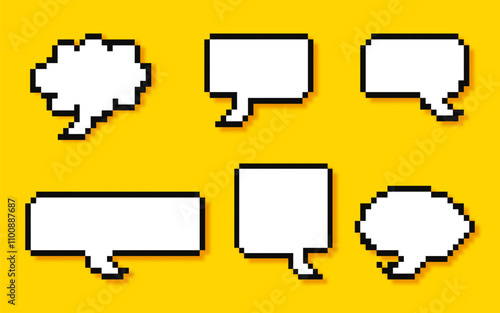 retro Pixel art speech bubbles.Set of blank pixelated speech bubbles. Vector illustration