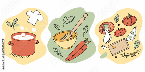 Set of elements for cooking process concepts. Vector colored templates in plasticine style
