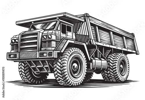 mining truck sketch engraving drawing hand drawn vector illustration