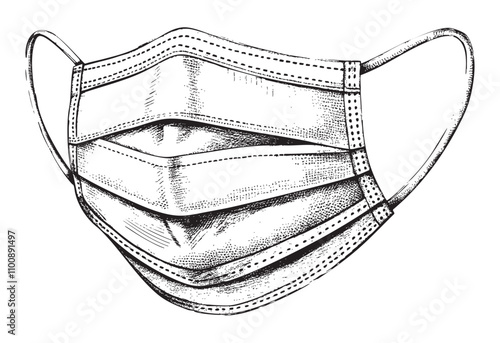 medical face mask sketch engraving drawing hand drawn vector illustration