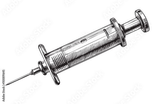 medical syringe sketch engraving drawing hand drawn vector illustration
