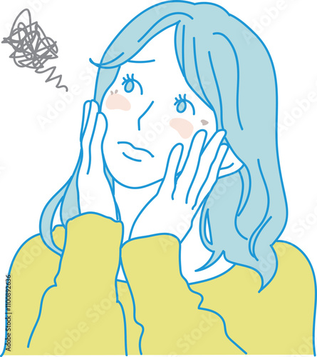 顔の肌トラブルに悩む女性のシンプルイラスト