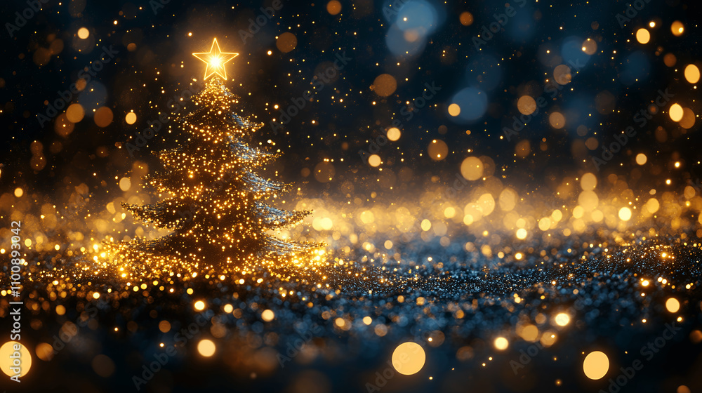 Obraz premium golden christmas tree and lights