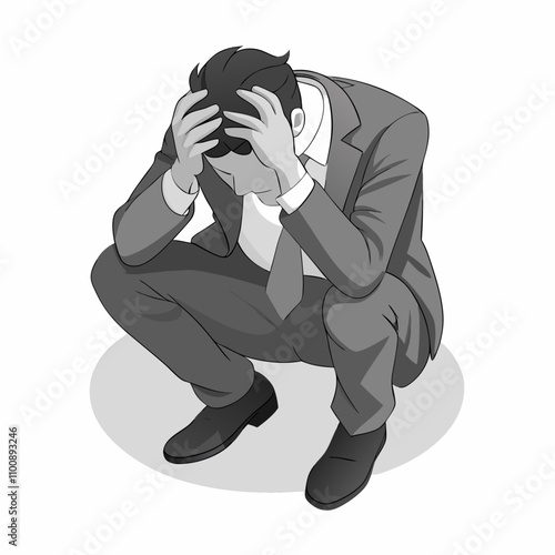 Depressed young man sitting Businessman illustration (1)