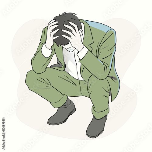 Depressed young man sitting Businessman illustration (8)