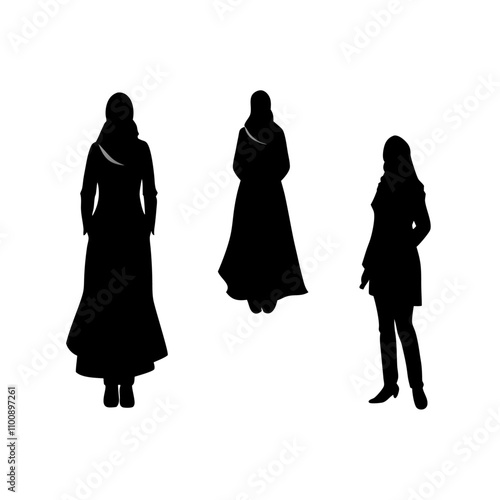 Black silhouette of a hijab Muslim woman standing Vector (7)