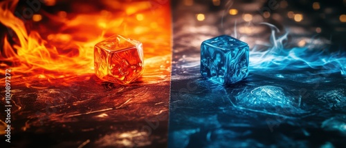 Ice and firethemed game board with contrasting elements, boardgame, dynamic elemental gameplay photo