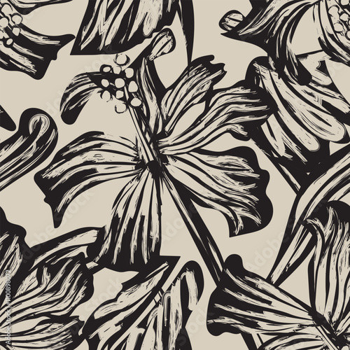Neutral Colour Abstract Floral Seamless Pattern Design