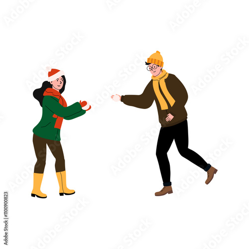 Friends enjoying a snowball fight during winter holiday festivities outdoors