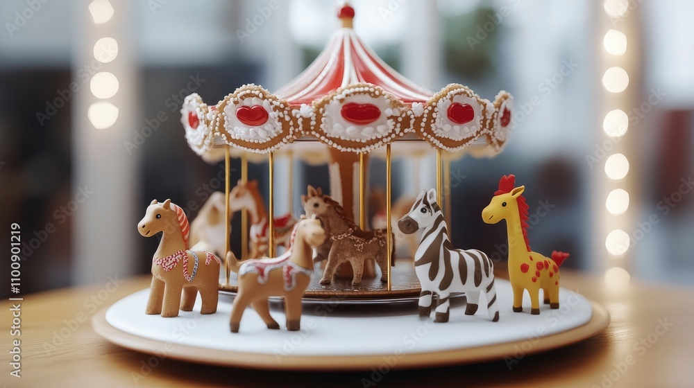 Fototapeta premium Gingerbread Carousel with Animal Figurines Festive Holiday Decoration
