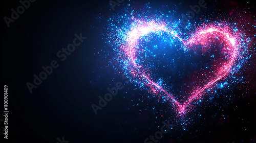 A glowing, colorful heart shape created from vibrant sparkles against a dark background, symbolizing love and affection.