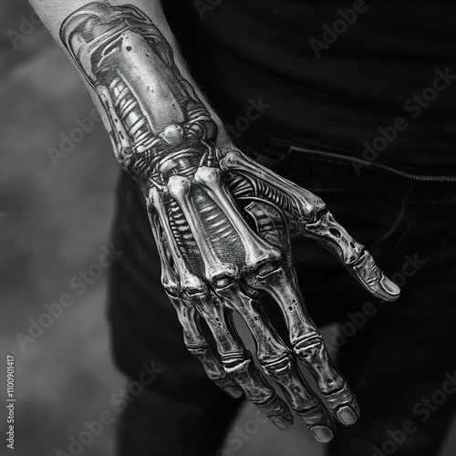 Biomechanical Hand Tattoo: A Masterpiece of Dark Art and Detailed Ink photo