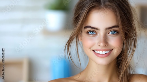 A close-up shot of a woman smiling confidently with natural makeup, her face glowing with self-acceptance and uniqueness, Ultra-Realistic, Photo Realistic Free Download A close-up shot of a woman smiling confidently with natural makeup, her face glowing with self-acceptance and uniqueness, Ultra-Realistic, Photo Realistic - GFXLoad