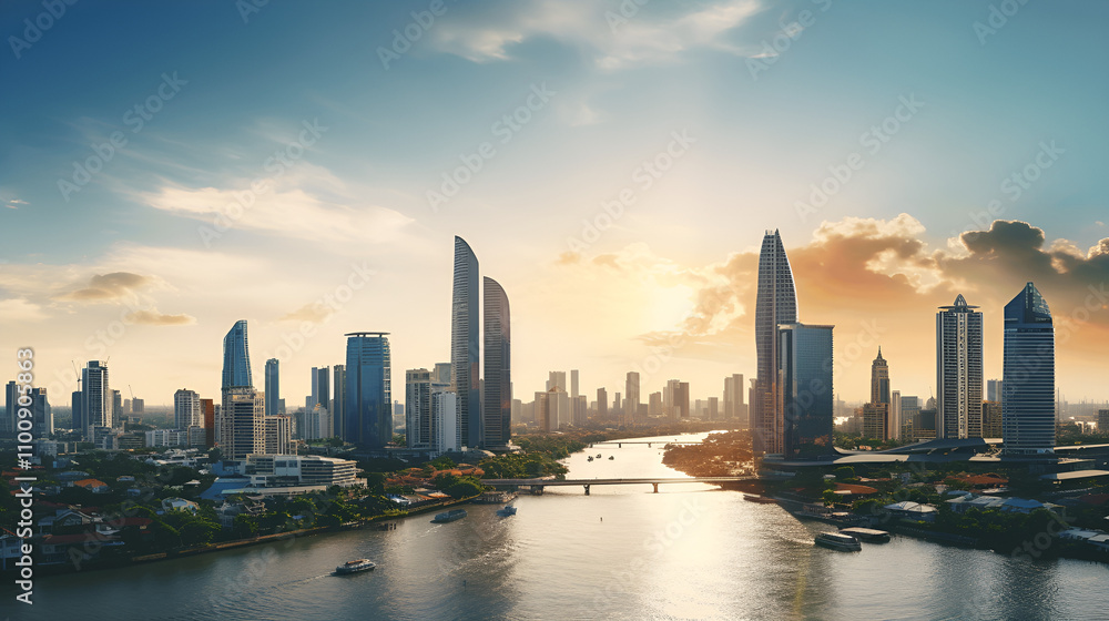Obraz premium city skyline at sunset