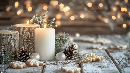 Festive Winter Candlescape with Cookies and Ornaments photo