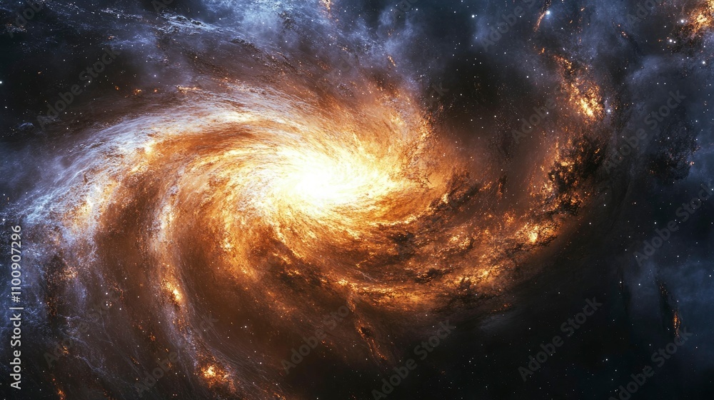 Fiery Spiral Galaxy in Deep Space Cosmic Nebula with Glowing Stars and Celestial Dust Fiery Spiral Galaxy in Deep Space Cosmic Nebula with Glowing Stars and Celestial Dust