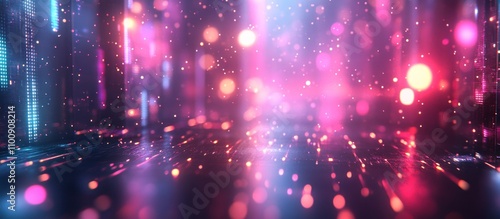 Abstract background with colorful bokeh and light streaks.