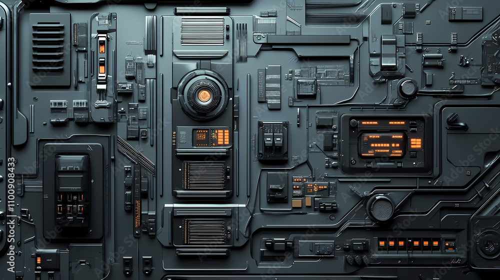 Fototapeta premium Futuristic biomechanical sci-fi texture wall panel switch. Biomechanical. Illustration
