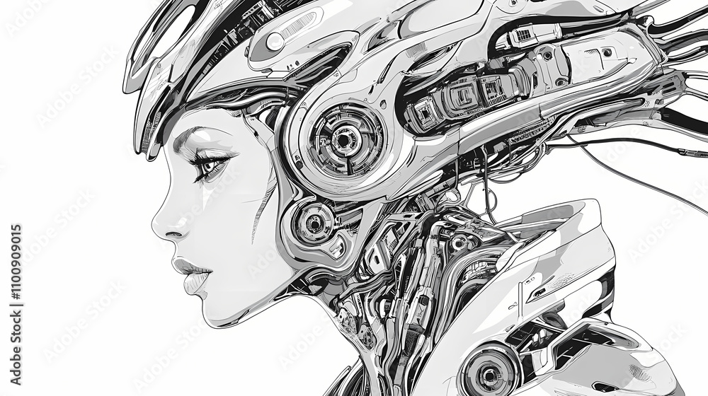 Obraz premium Futuristic woman with intricate biomechanical armor. Biomechanical. Illustration