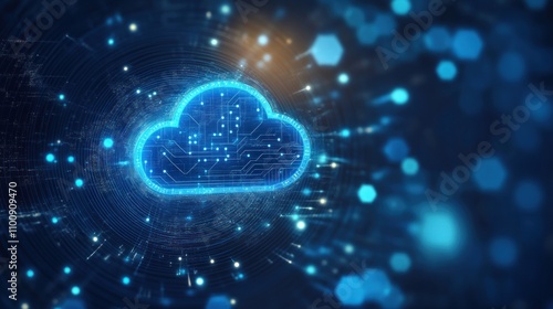 Wallpaper Mural Glowing digital cloud computing icon on dark background. Torontodigital.ca