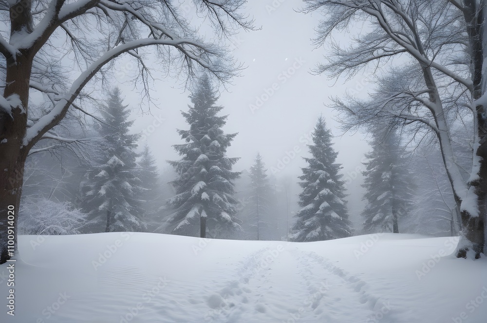 Fototapeta premium Winter Wonderland: Serene Snow-Covered Forest Path
