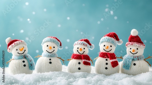 Wallpaper Mural Adorable Knitted Snowmen Family in Winter Scene Torontodigital.ca