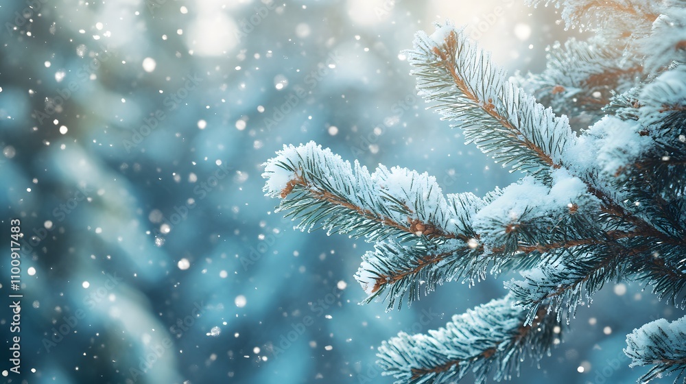 Snow Covered Pine Branches Winter Wonderland Scene Snow Covered Pine Branches Winter Wonderland Scene