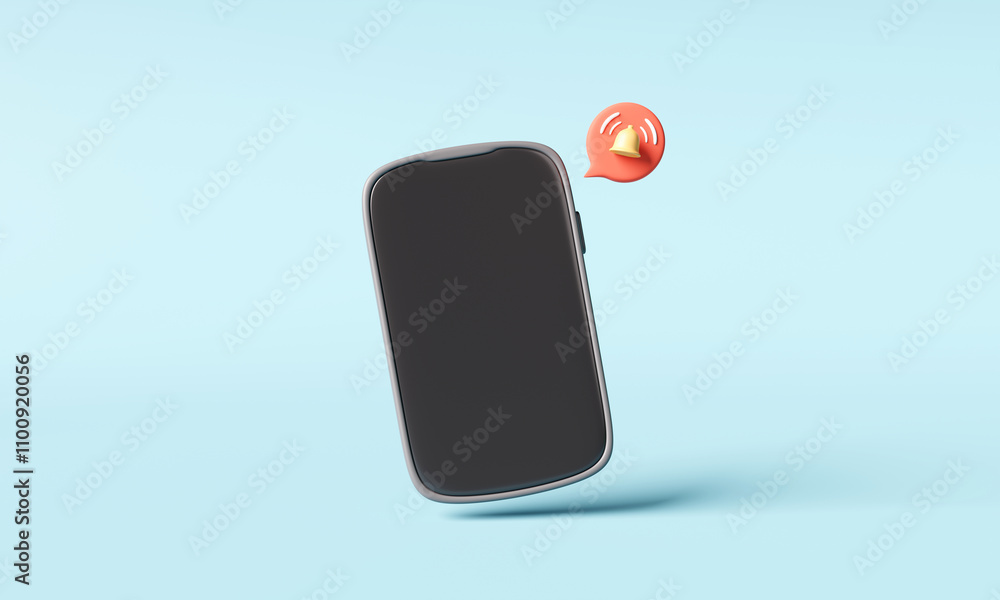 Fotografie Mobile phone with notification icon on blue background