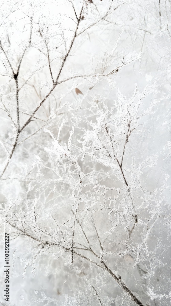 Winter's Embrace: Delicate branches adorned with frost, creating a mesmerizing abstract pattern against a cool, wintery backdrop. The image evokes a sense of tranquility and serenity. Winter's Embrace: Delicate branches adorned with frost, creating a mesmerizing abstract pattern against a cool, wintery backdrop. The image evokes a sense of tranquility and serenity.