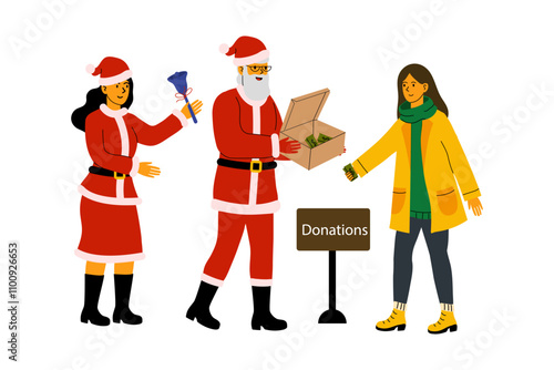 Holiday charity event features Santa and helpers collecting donations for a local cause