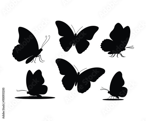 Butterfly Silhouettes in Restful Poses EPS Vector Illustration