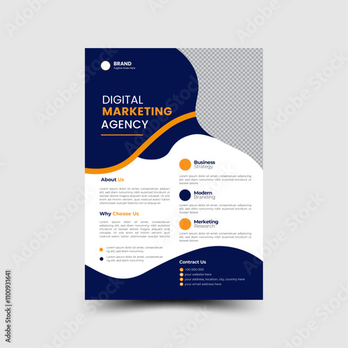 promotional corporate flyer design with brochure template, creative business design, advertise, use natural shape with blue color