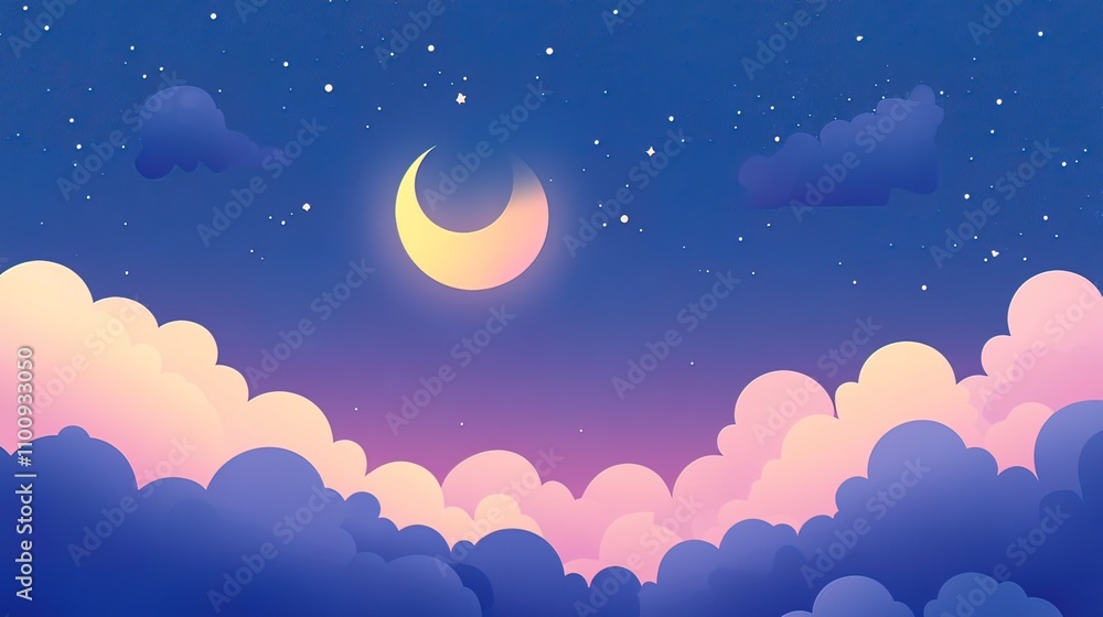 Fototapeta premium Night Sky with Crescent Moon and Clouds