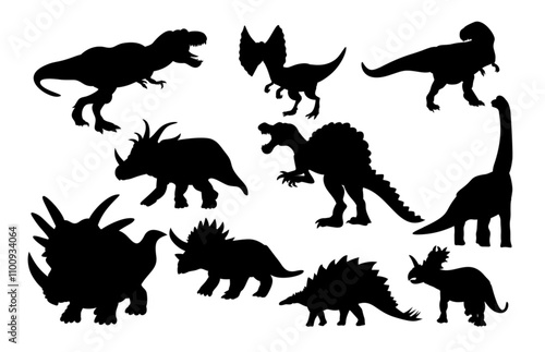 dinosaur T-rex brotosaurus stegosaurus silhouette bundles clipart