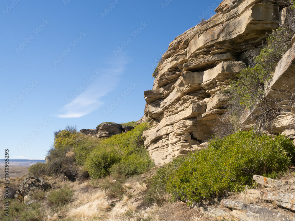 Obraz premium View of the Cliff at First Peoples Buffalo Jump State Park in Montana from Below