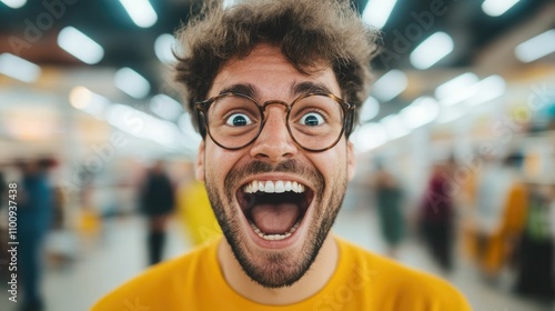 Energetic and Ecstatic Shopper Experiencing the Thrill of Scoring Incredible Black Friday Savings on High End Electronics photo