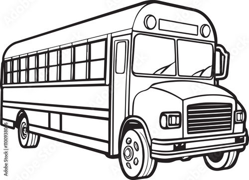 Black line a school bus  for kids coloring drawing book in white background