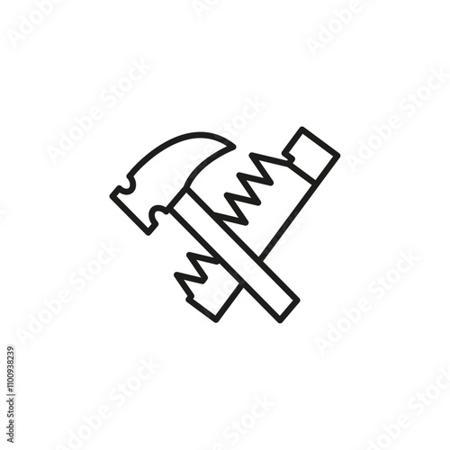 Hand saw and hammer icon Symbol mark in Outline style