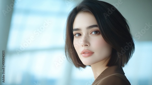Free Download Captivating portrait of a beautiful thai woman with medium short hair showcasing elegance and cultural grace - GFXLoad