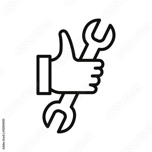 Spanner in hand icon Symbol mark in Outline style